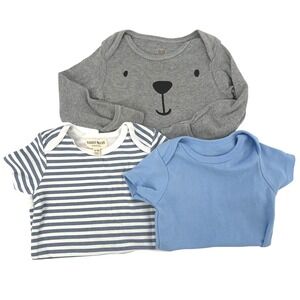 Baby Cotton Bodysuits Bear Striped Blue 3 Pack 6 9 Monthv Boy Cozy